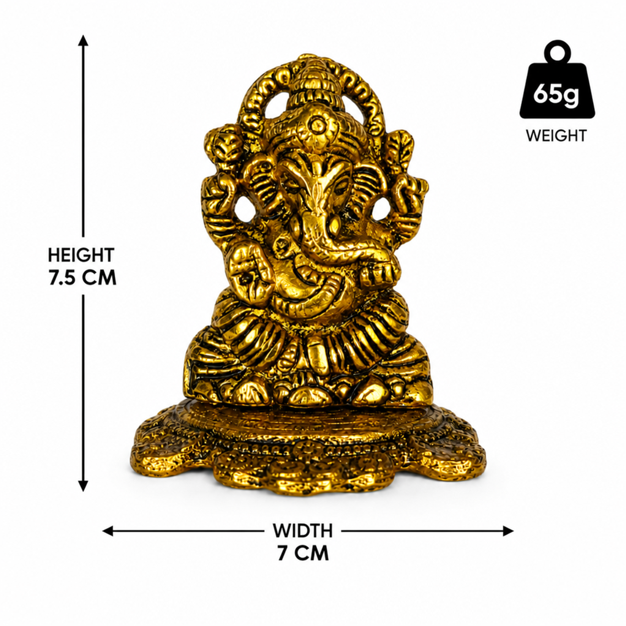 Small Metal Ganpati Idol for Home, Office & Pooja