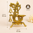 Metal Diya with Hanging Bells – Antique Gold Pooja Diya