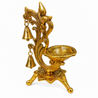 Metal Diya with Hanging Bells – Antique Gold Pooja Diya