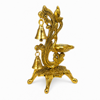 Metal Diya with Hanging Bells – Antique Gold Pooja Diya