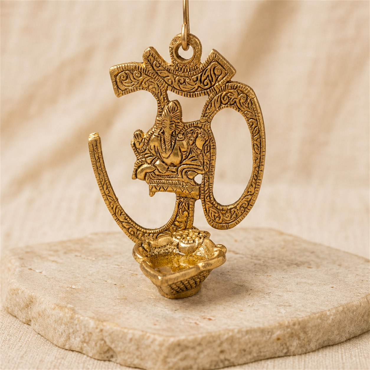 Raman Diya – Om Shape Metal Hanging Diya