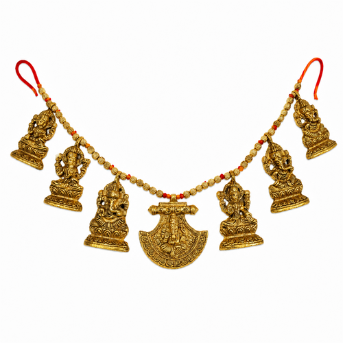 Metal Ganpati & Lakshmi Toran – Antique Gold Door Hanging