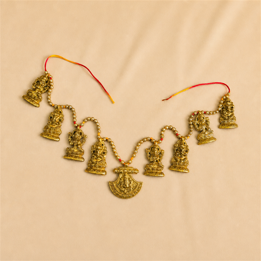 Metal Ganpati & Lakshmi Toran – Antique Gold Door Hanging