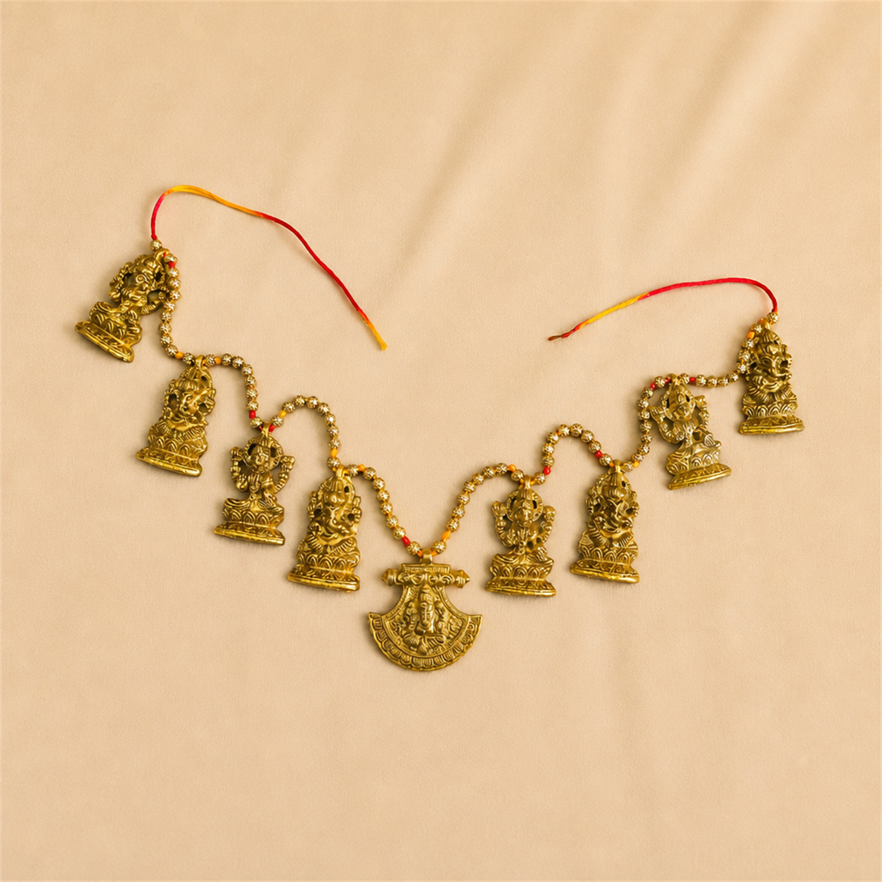 Metal Ganpati & Lakshmi Toran – Antique Gold Door Hanging