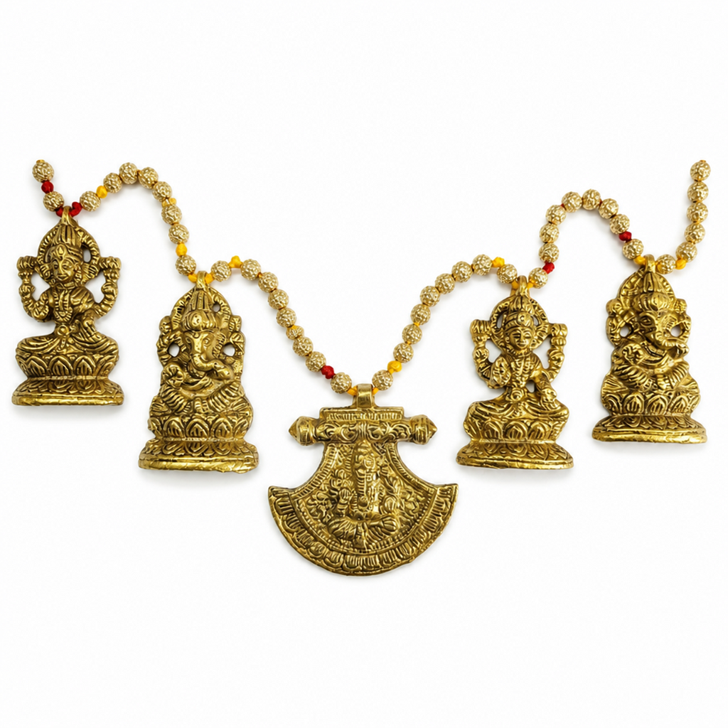 Metal Ganpati & Lakshmi Toran – Antique Gold Door Hanging