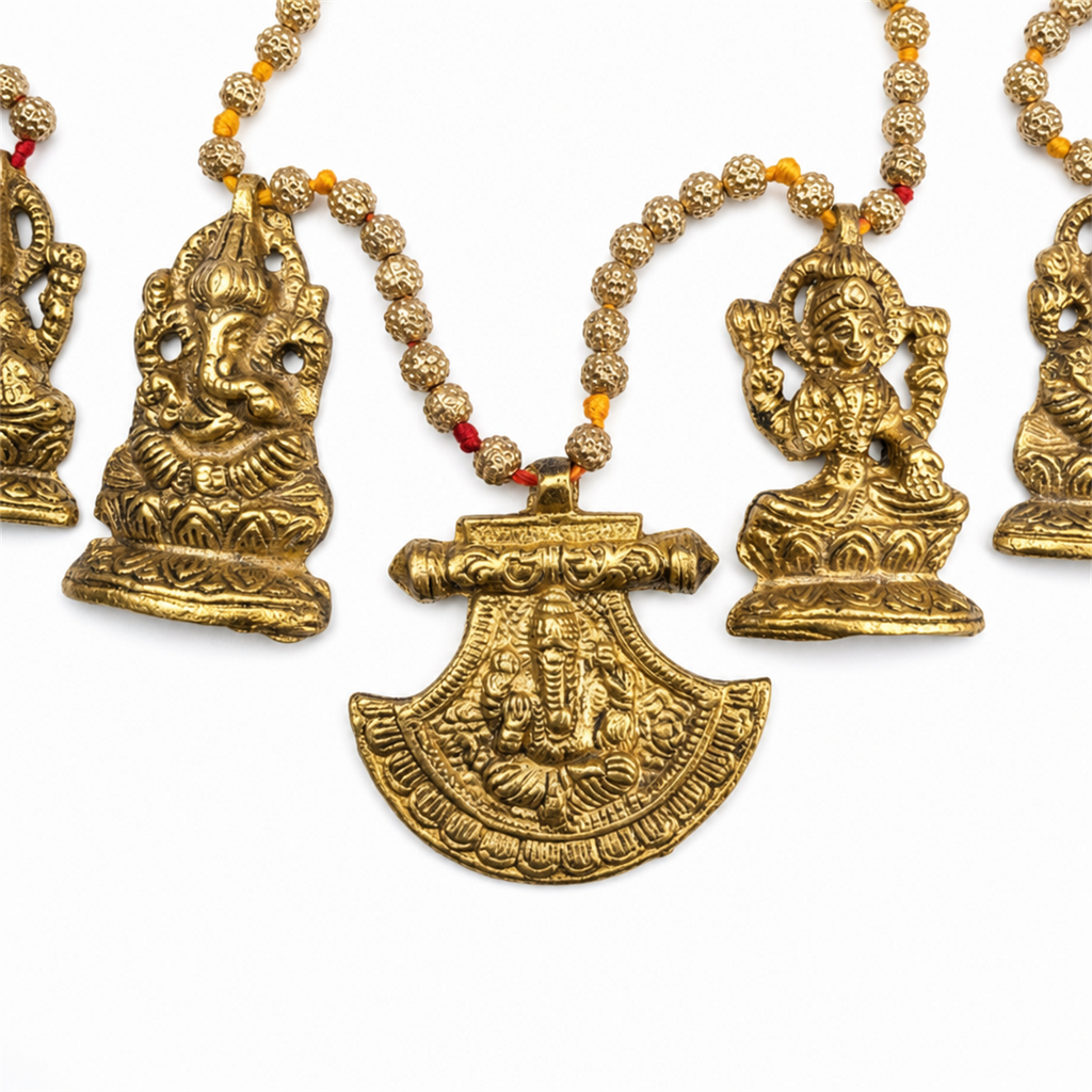 Metal Ganpati & Lakshmi Toran – Antique Gold Door Hanging