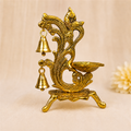 Metal Diya with Hanging Bells – Antique Gold Pooja Diya